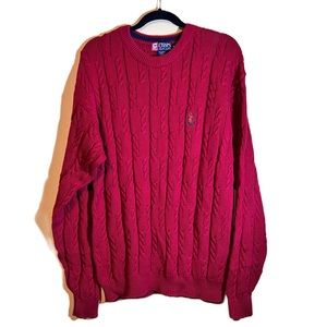 Chaps Ralph Lauren Mens Sz M Chunky Cable Knit Crewneck Sweater Crest Vi…